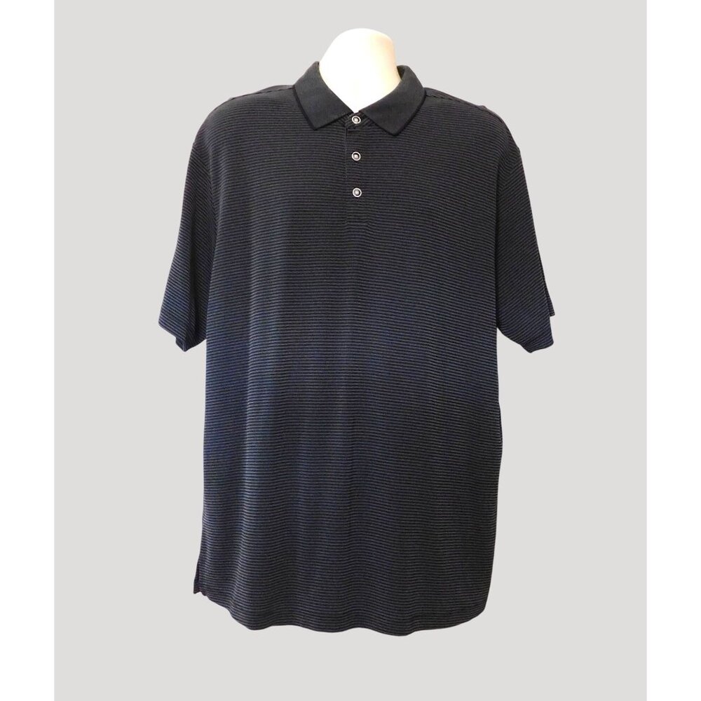 Tommy Bahama Polo Shirt Mens XL Black Gray Stripe Short Sleeve Lightweight